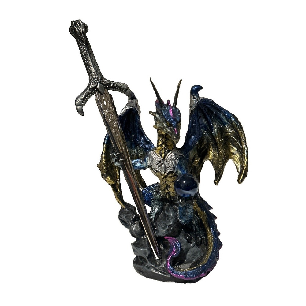 Ebros Gift Legendary Pacific Blue Metallic Armored Kinght Dragon Figurine